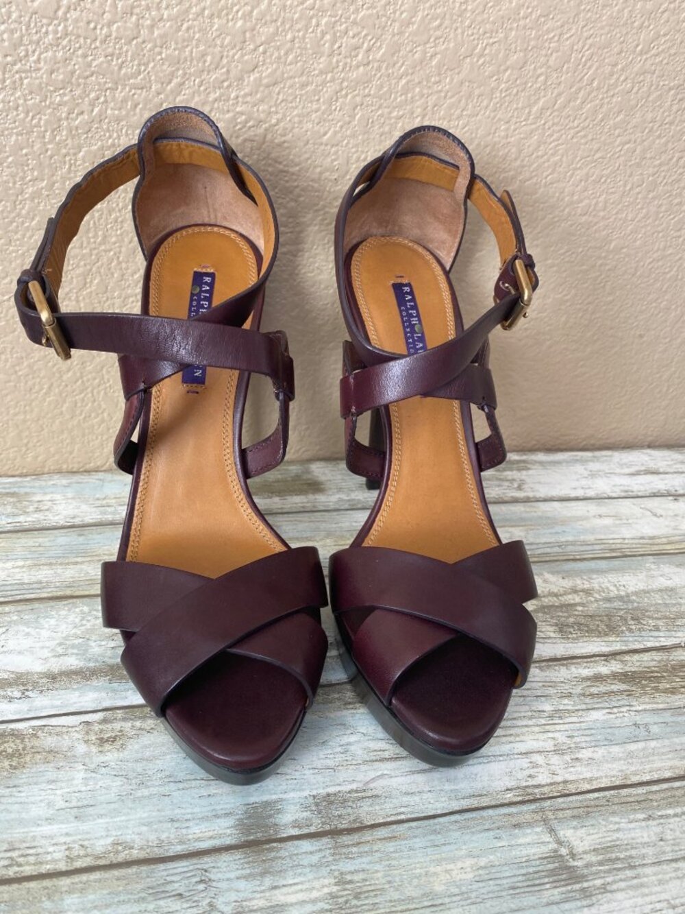 Ralph Lauren Collection Burgundy Leather Strappy Sandal Heels Made in Italy Sz 9 - Picture 4 of 15